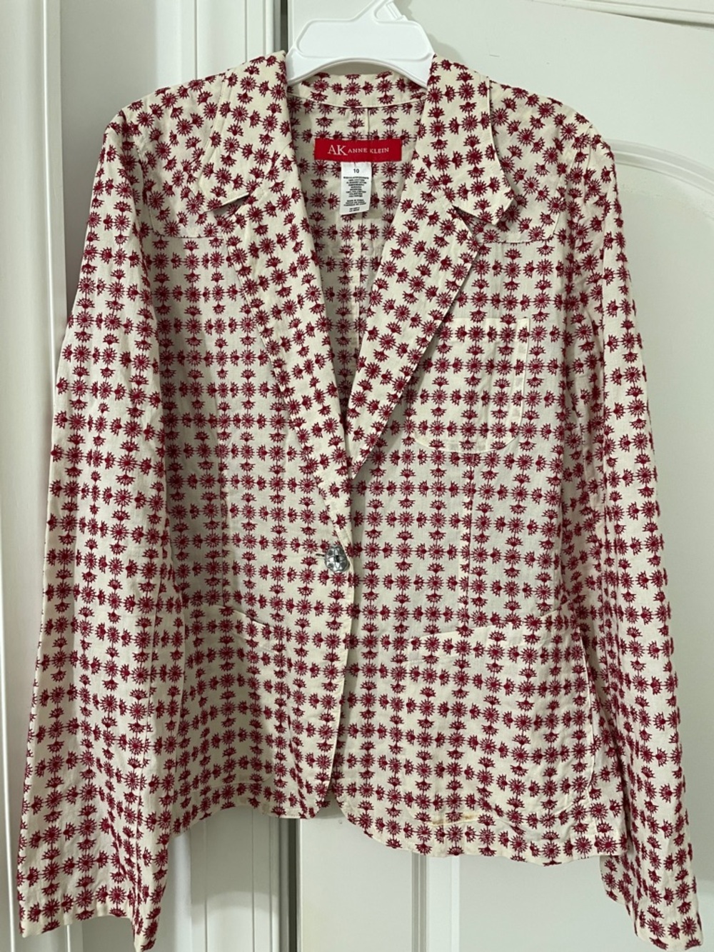 Anne Klein Cream Blazer with Red Geometric Print